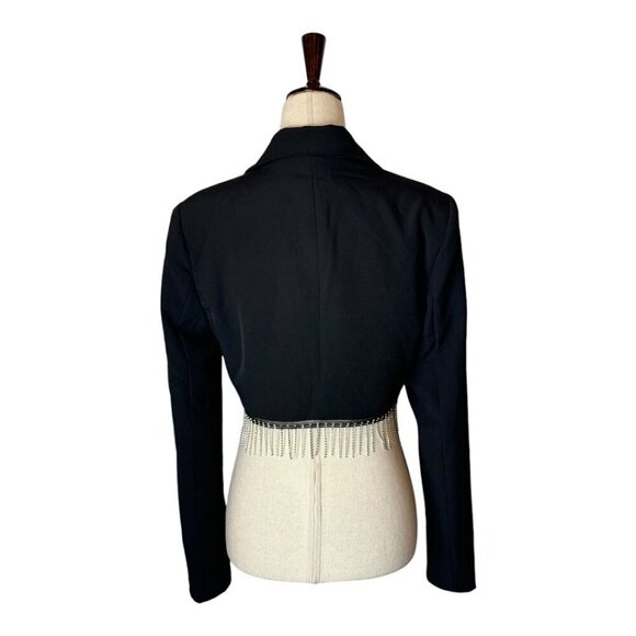 House Of Harlow 1960 Blazer‎ Women Small Black Cropped Rhinestone Fringe Coat - Picture 3 of 12